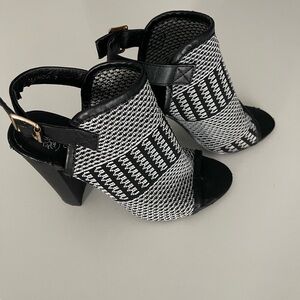 Black and Gray Women's Mesh Front High Heeled Sandals, Size 7